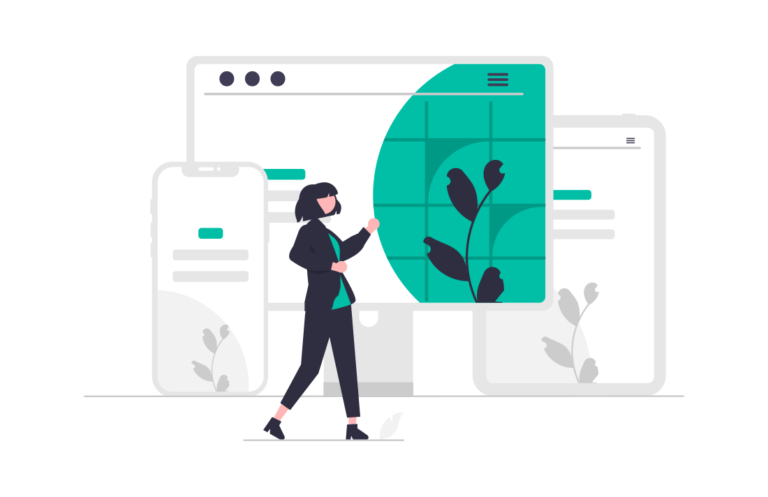 Woman is looking at web screens
